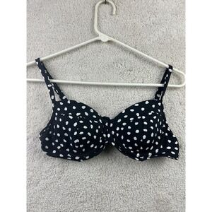 Lands End Bikini Swim Top Womens 34B 36A Black‎ White Polka Dot Underwire Bra